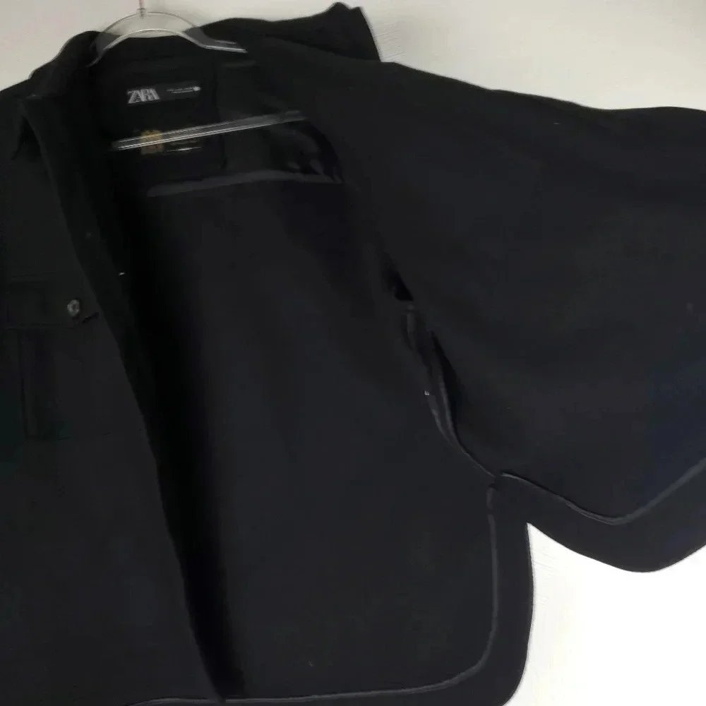 Zara Manteco Wool Black Oversized Shacket Size L